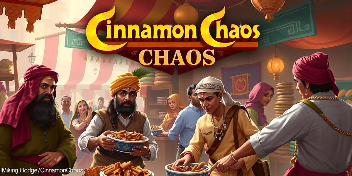 Cinnamon Chaos game cover featuring Indian traders in traditional attire exchanging cinnamon sticks in a bustling market